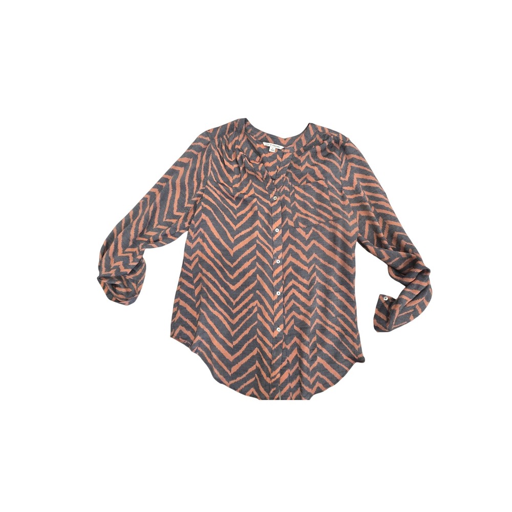 Zac & Rachel Womens Large Grey Orange Chevron Ikat Button Down Blouse Top